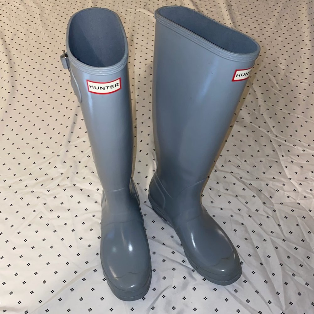 Hunter Tall Snow & Rain Boots Gray/ Light Blue Size 9